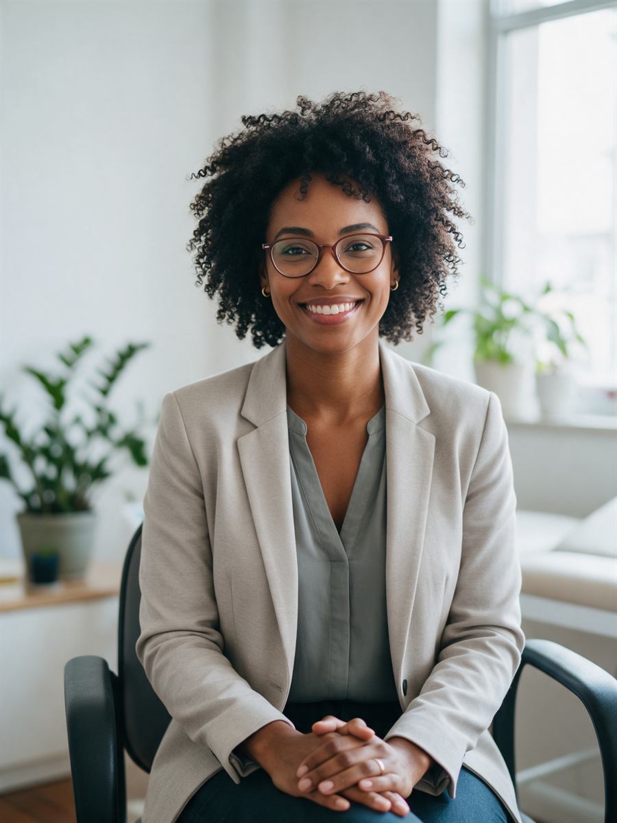 Profissional de saúde sorrindo em consultório