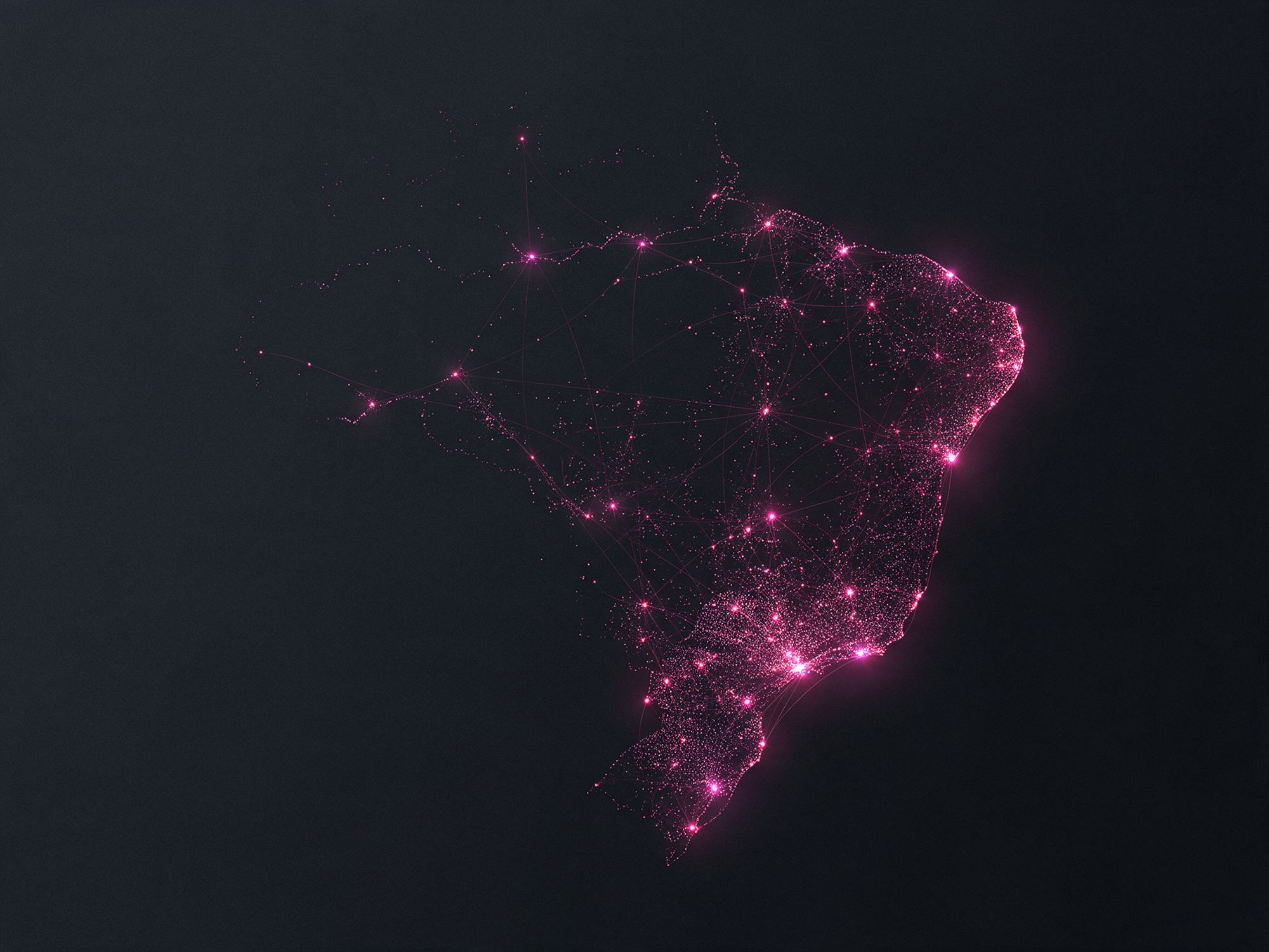 Mapa do Brasil formado por pontos luminosos representando a rede credenciada